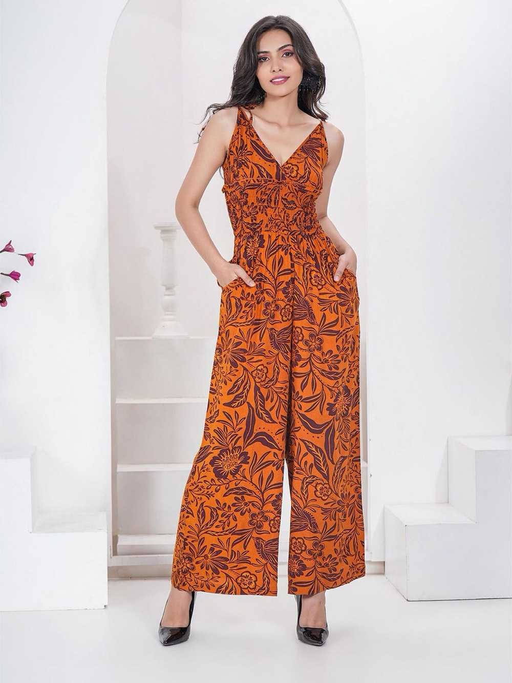 Patrons of Peace Orange Floral Wide-Leg Jumpsuit